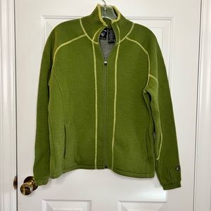 KUHL USA 100% Merino Wool Zip Front Sweater  Jacket Large Women’s Green